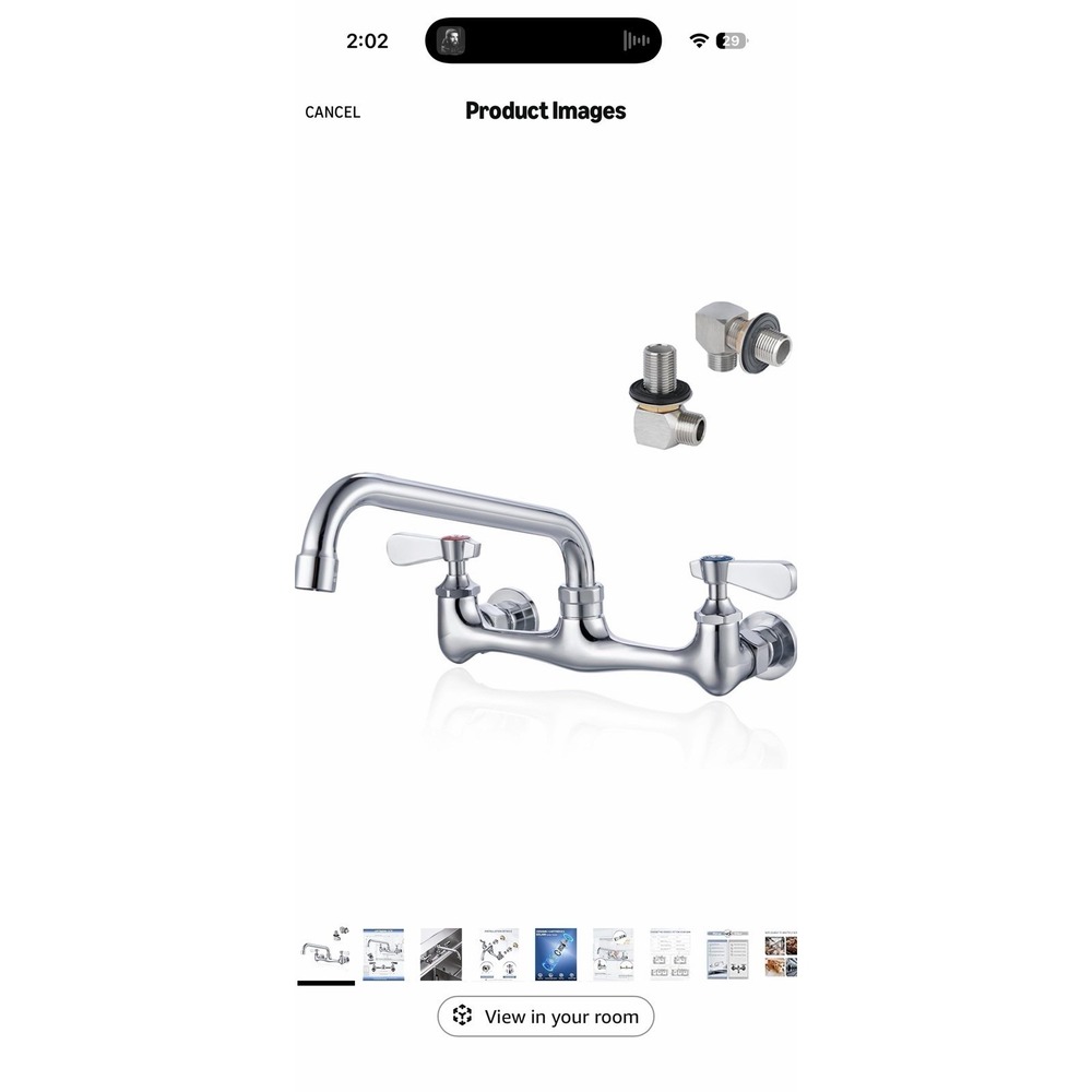 Kitchen Sink Faucet Wall Mount 8" Commercial Dual Handle Swivel Spout Chrome